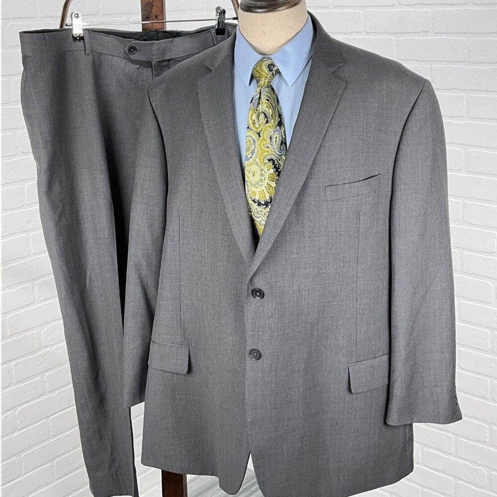 Pronto Uomo Suit Men 52R/50W Gray Wool Classic Career 2pc